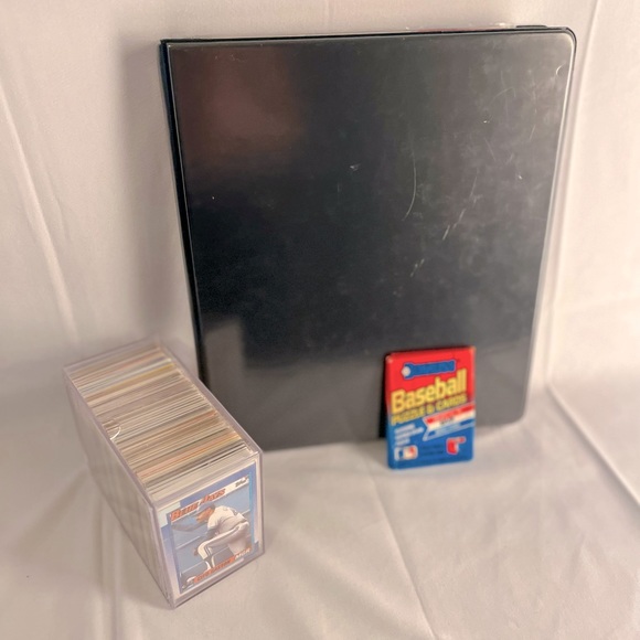Baseball Card Lot, comes with binder on baseball cards, clear box, and pack